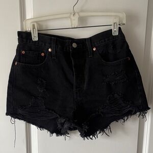 Black Levi’s 501 Distressed Denim Shorts